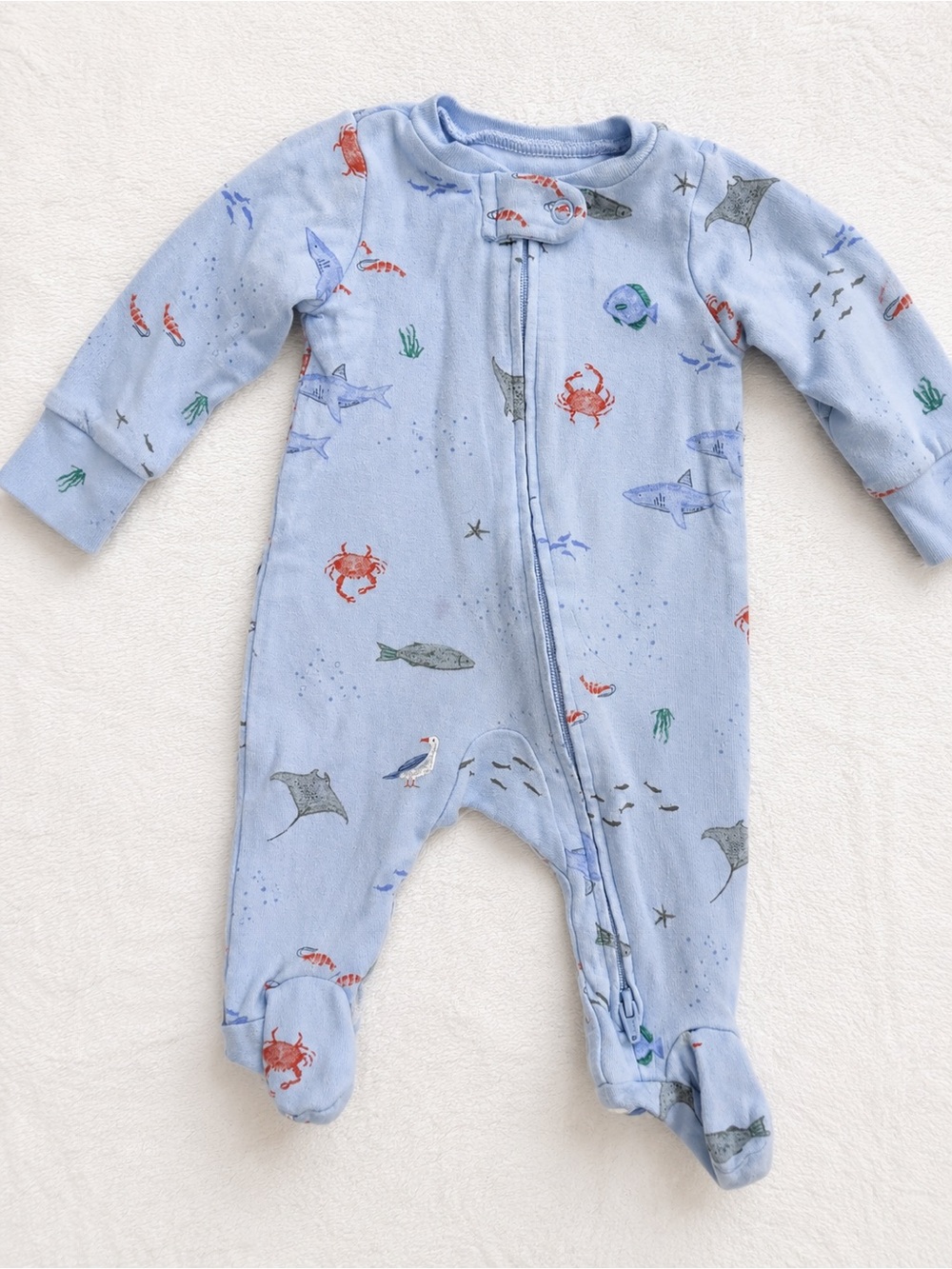 Carter’s Ocean Footie Sleeper NB 2-Way Zip Mitten Cuffs